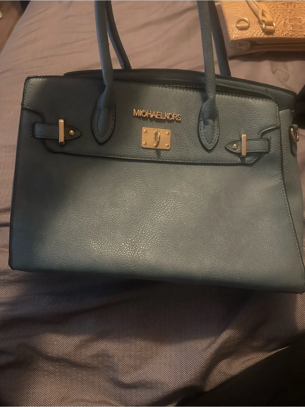 Michael Kors Teal Leather Satchel with Gold Hardware